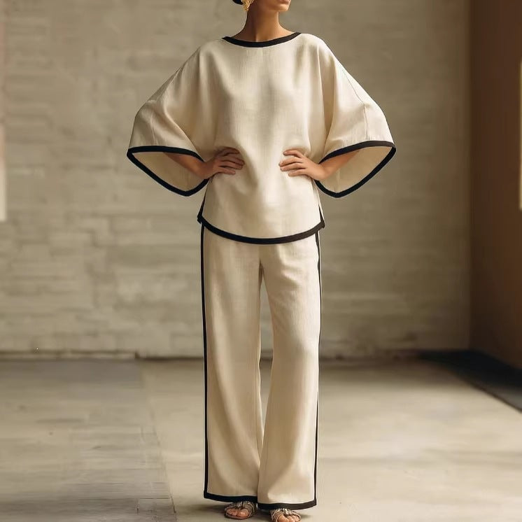 Round neck loose bat sleeves two-piece set