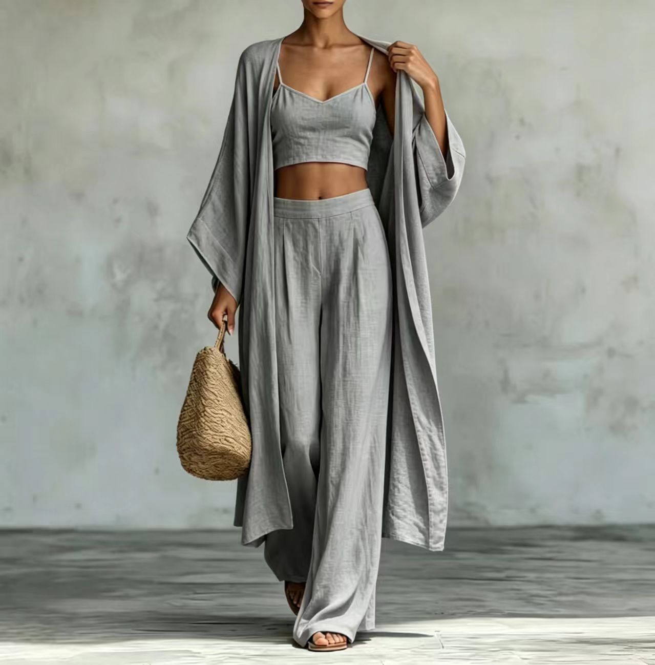 Damen 3-teiliges Set – Cardigan, Trägertop & Weithose