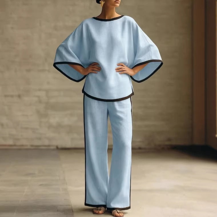 Round neck loose bat sleeves two-piece set