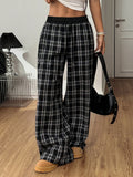 Damen Sweathose Karo-Patchwork – Locker, Hohe Taille & Casual