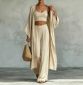 Loose cardigan short strap high waist wide leg pants set
