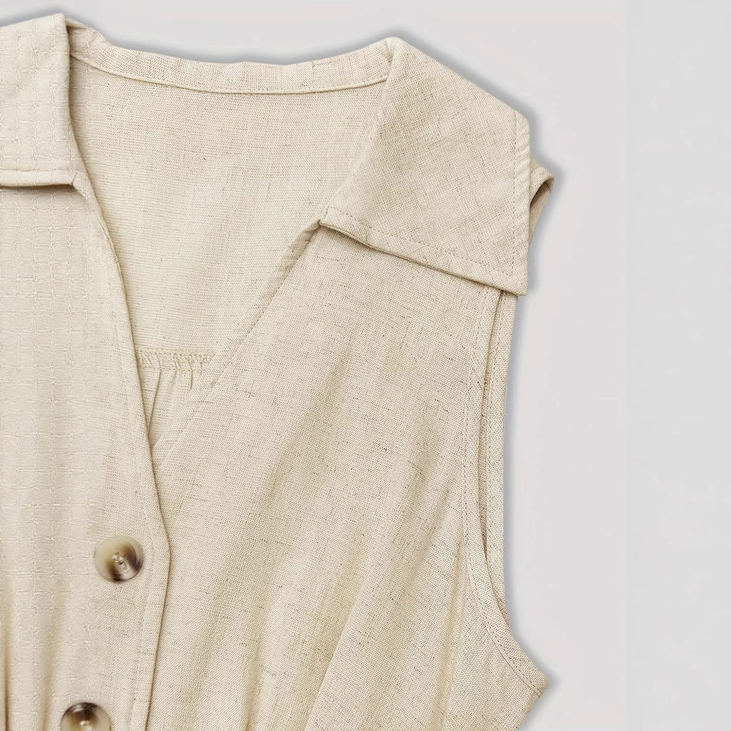 Damen Hemdblusenkleid – V-Ausschnitt, Ärmellos & A-Linie