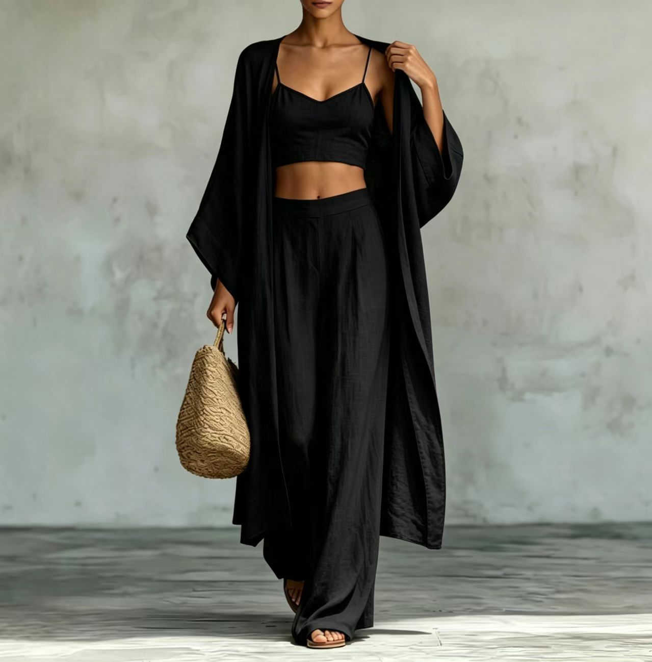 Damen 3-teiliges Set – Cardigan, Trägertop & Weithose