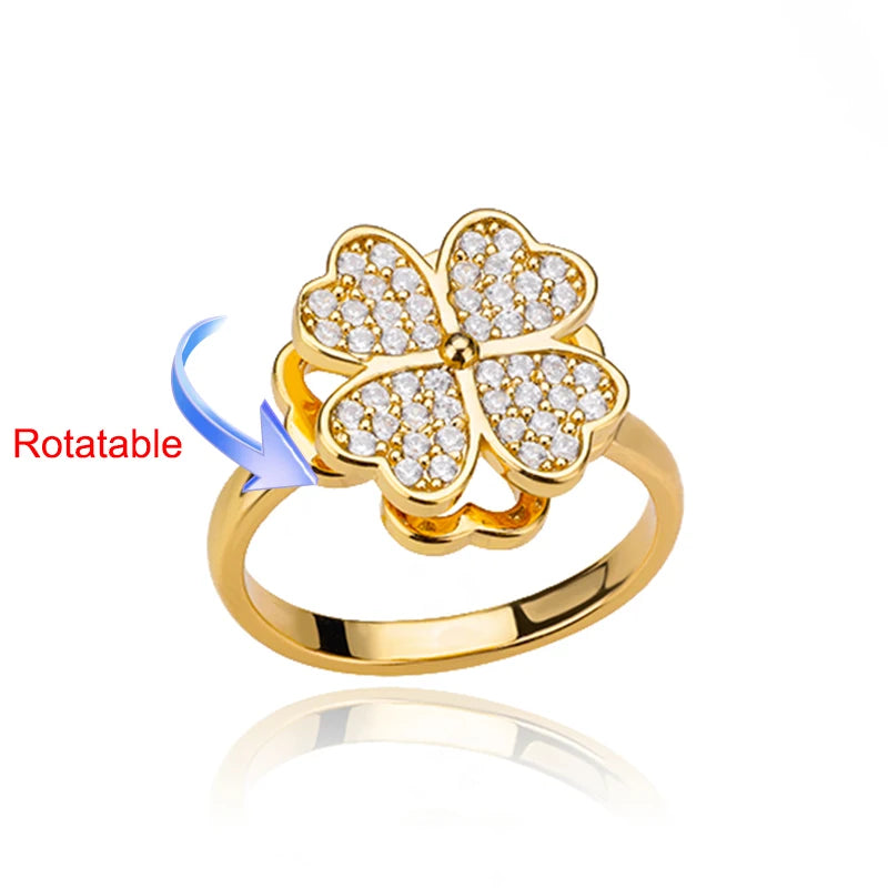 Drehring Vierblättriges Kleeblatt – Anti-Stress-Ring Gold Edelstahl
