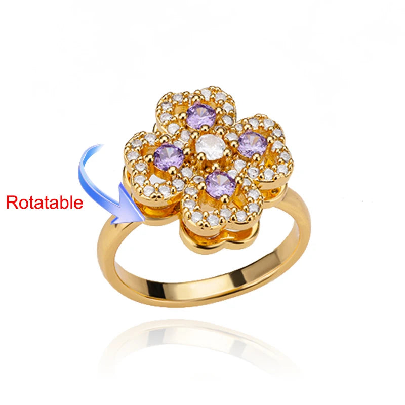 Drehring Vierblättriges Kleeblatt – Anti-Stress-Ring Gold Edelstahl