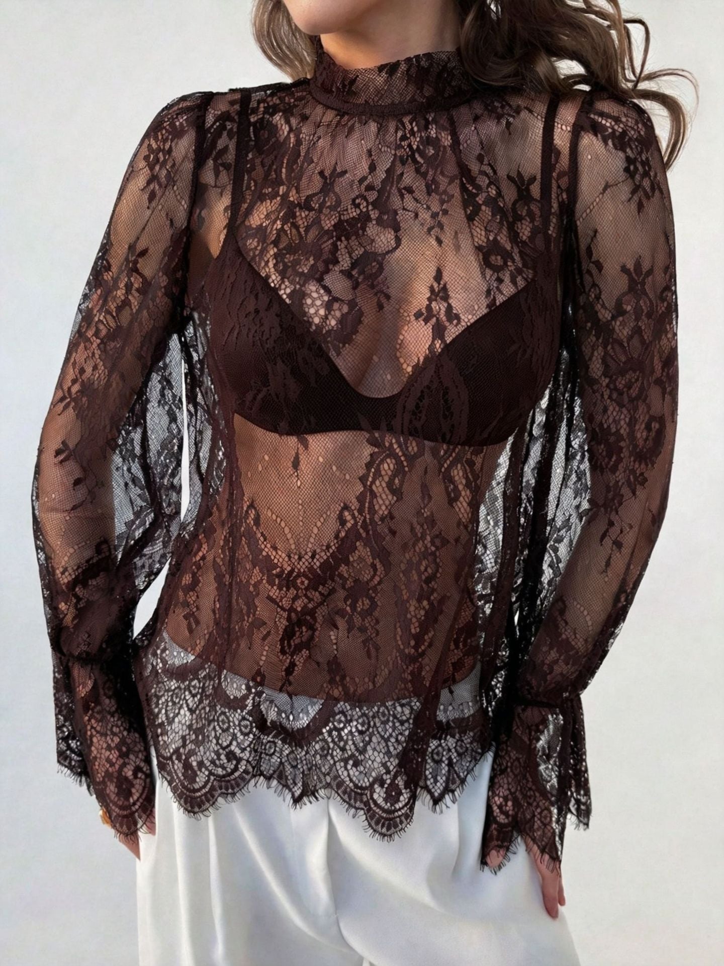 Damen Spitzenoberteil Langarm – Elegant & Feminin