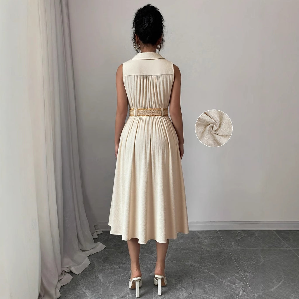 Damen Hemdblusenkleid – V-Ausschnitt, Ärmellos & A-Linie