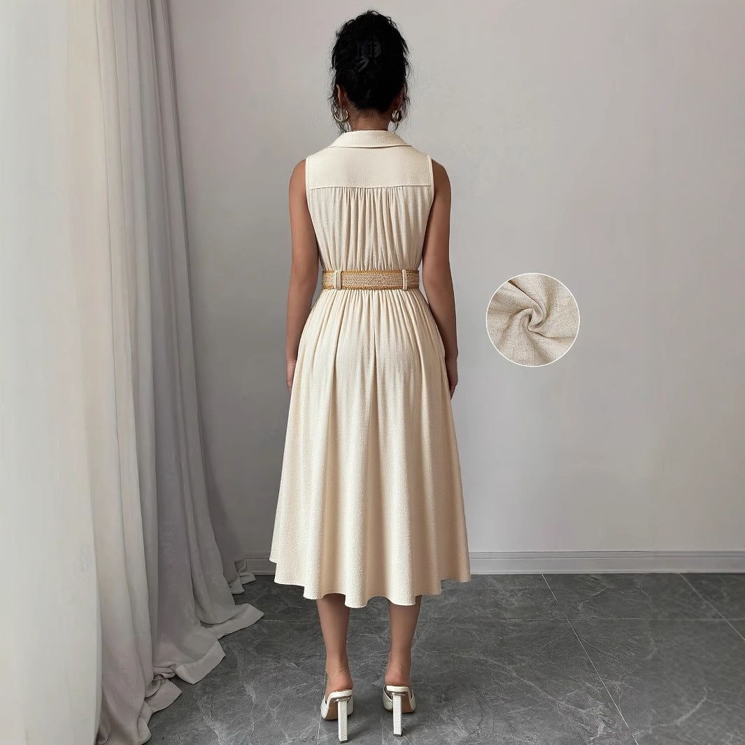 Damen Hemdblusenkleid – V-Ausschnitt, Ärmellos & A-Linie
