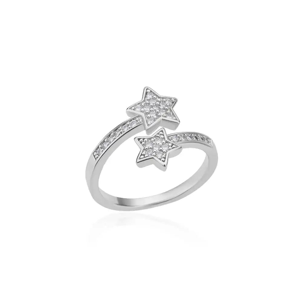 Zirkonia Doppelstern-Ring Gold – Trendiger Edelstahlring für Damen
