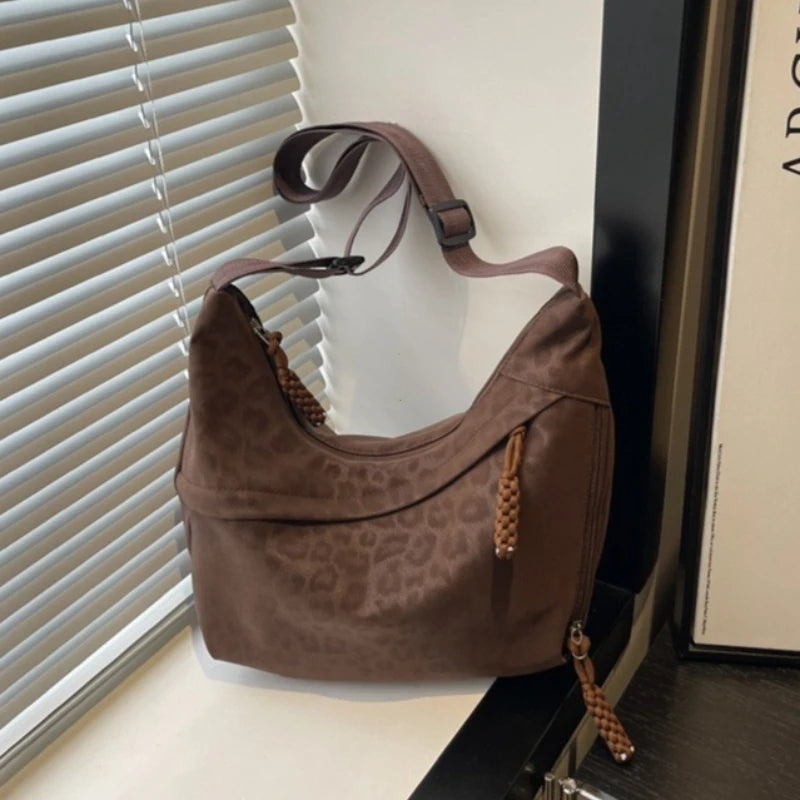 Leopard Crossbody Hobo Tasche Damen – Große Schultertasche für Pendlerinnen