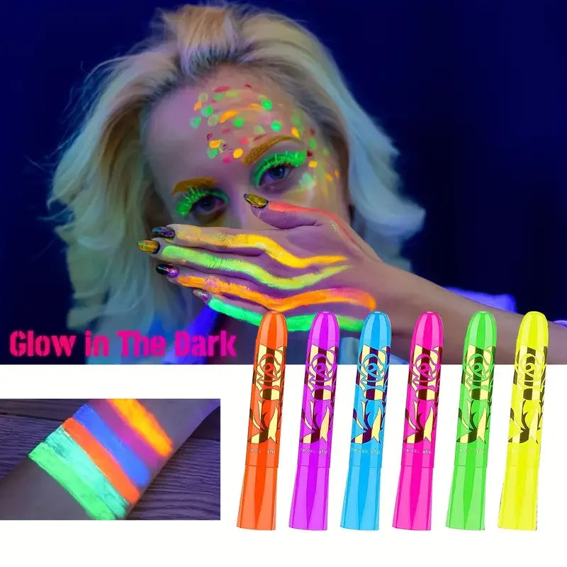 UV Neon Gesichtsfarben-Set 6-teilig – Leuchtet unter UV-Licht, Wasserbasierende Formel