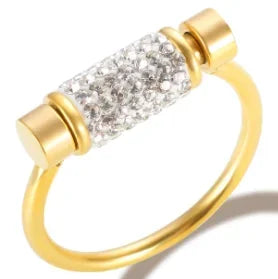 Personality Round Beads Ring Band Small Clear Crystal Zircon Waterproof Stainless Steel Rings Simple Granular Fine Jewelry