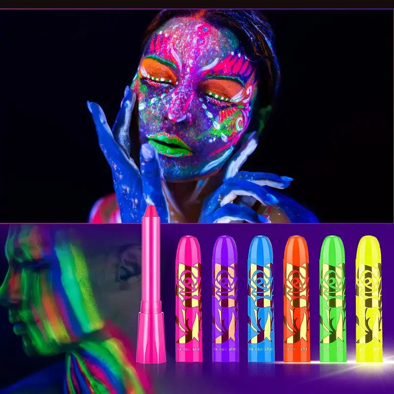 UV Neon Gesichtsfarben-Set 6-teilig – Leuchtet unter UV-Licht, Wasserbasierende Formel