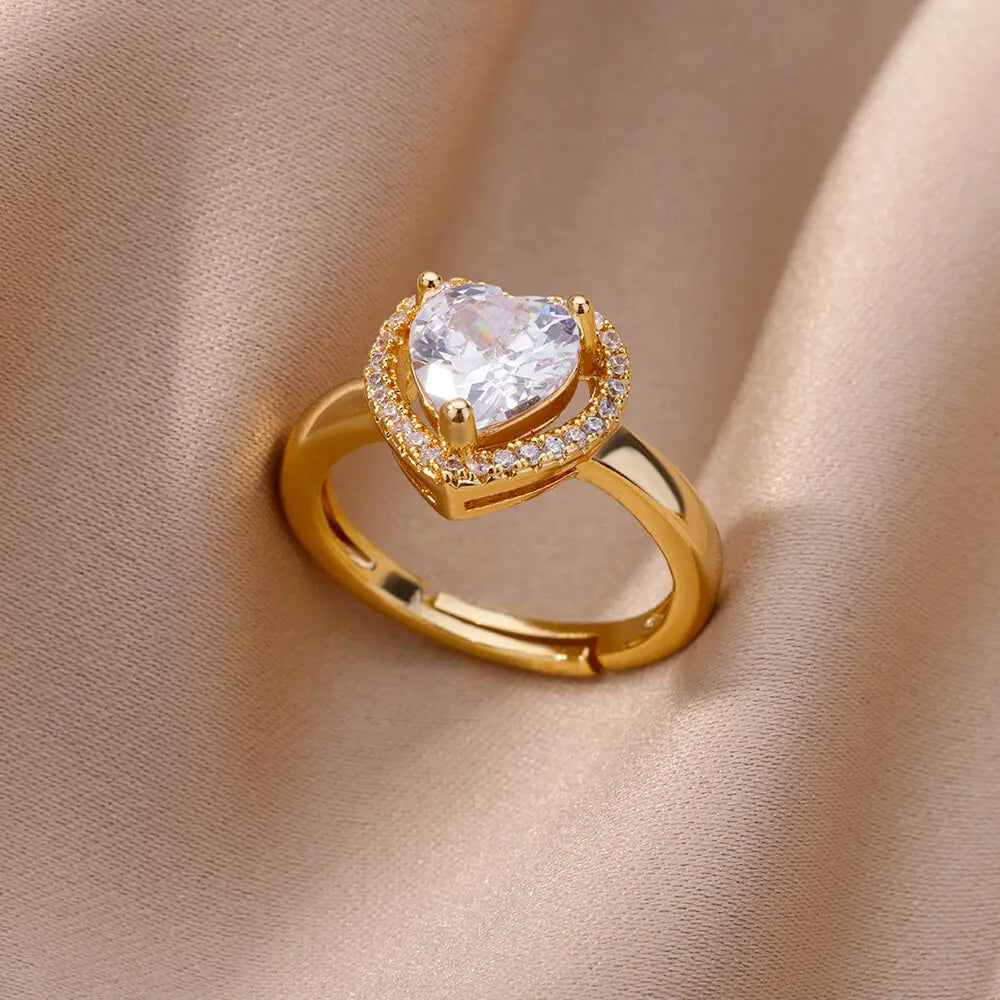 Kettenring mit Zirkonia & Kreuz – Offener Goldring für Damen