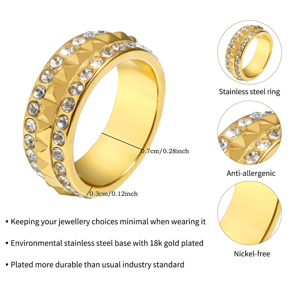 Edelstahlring für Damen – Mit Zirkonia-Steinen besetzter Ring – Wasserfester romantischer Modeschmuck