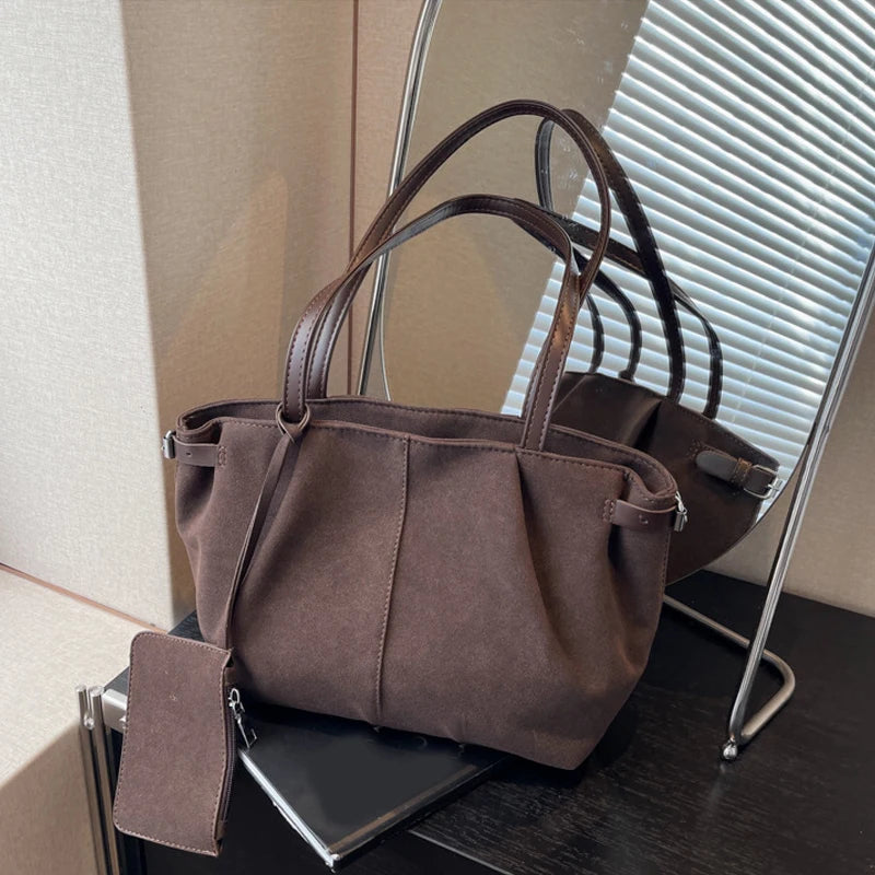 Wildleder Schultertasche Damen – Leichte Große Shopper Bucket Bag