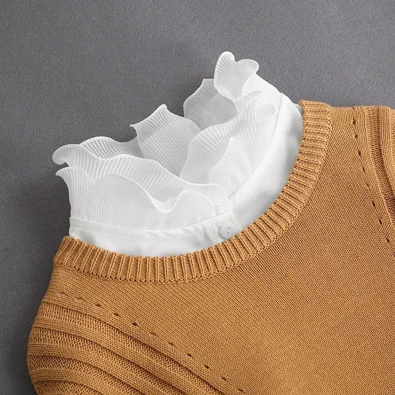 Mode 2025 – Weißer abnehmbarer Fake-Kragen mit Schleifenbindung für Damen – Stehkragen im Vintage-Spitzenstil