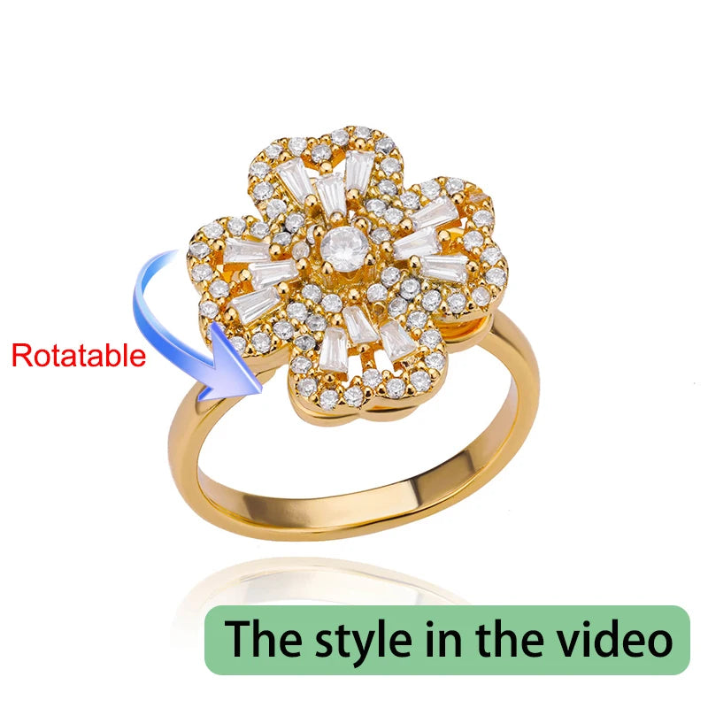 Drehring Vierblättriges Kleeblatt – Anti-Stress-Ring Gold Edelstahl