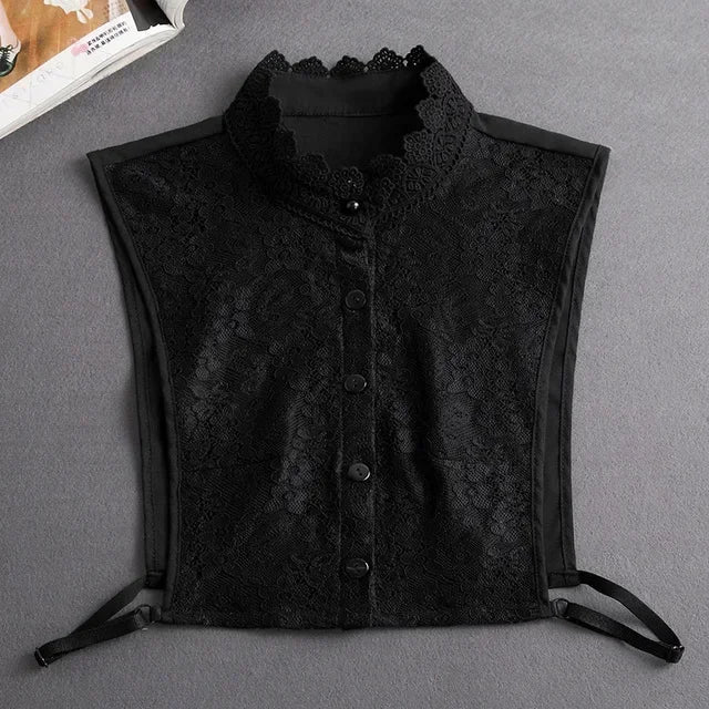 Fashion 2025 Front Tie White Fake Collar for Women Stand Detachable Collar Fake Girls Vintage Lace Ladies False Blouse Collar