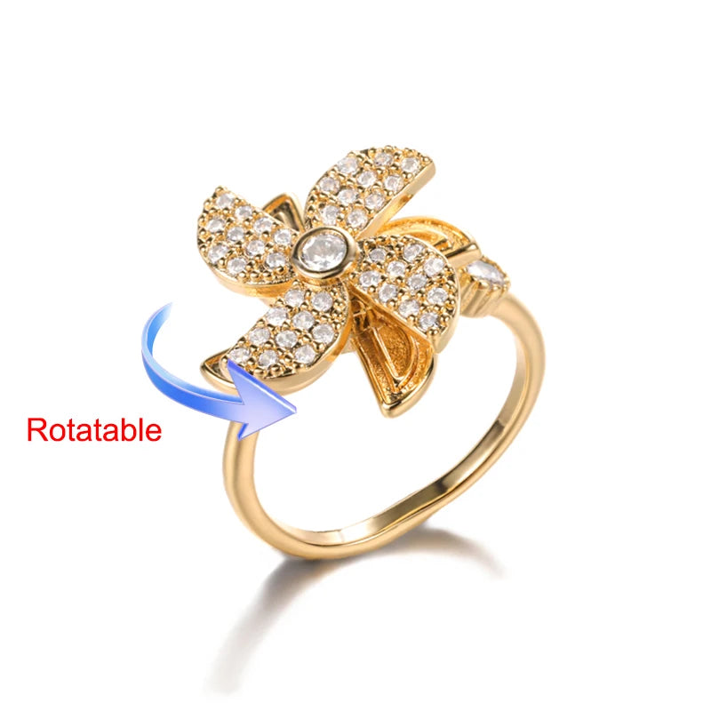 Drehring Vierblättriges Kleeblatt – Anti-Stress-Ring Gold Edelstahl