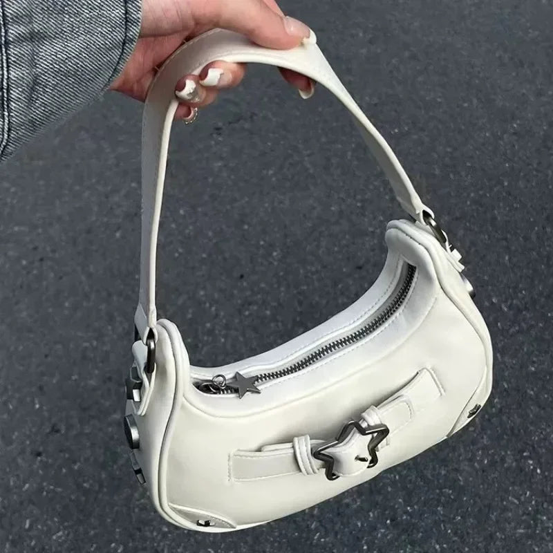 Vintage Stern Schultertasche Damen – Süße Leder Handtasche Weiß
