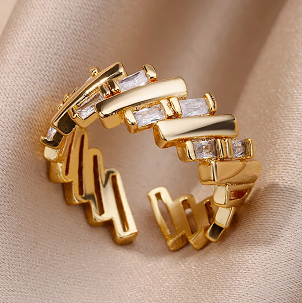 Kettenring mit Zirkonia & Kreuz – Offener Goldring für Damen