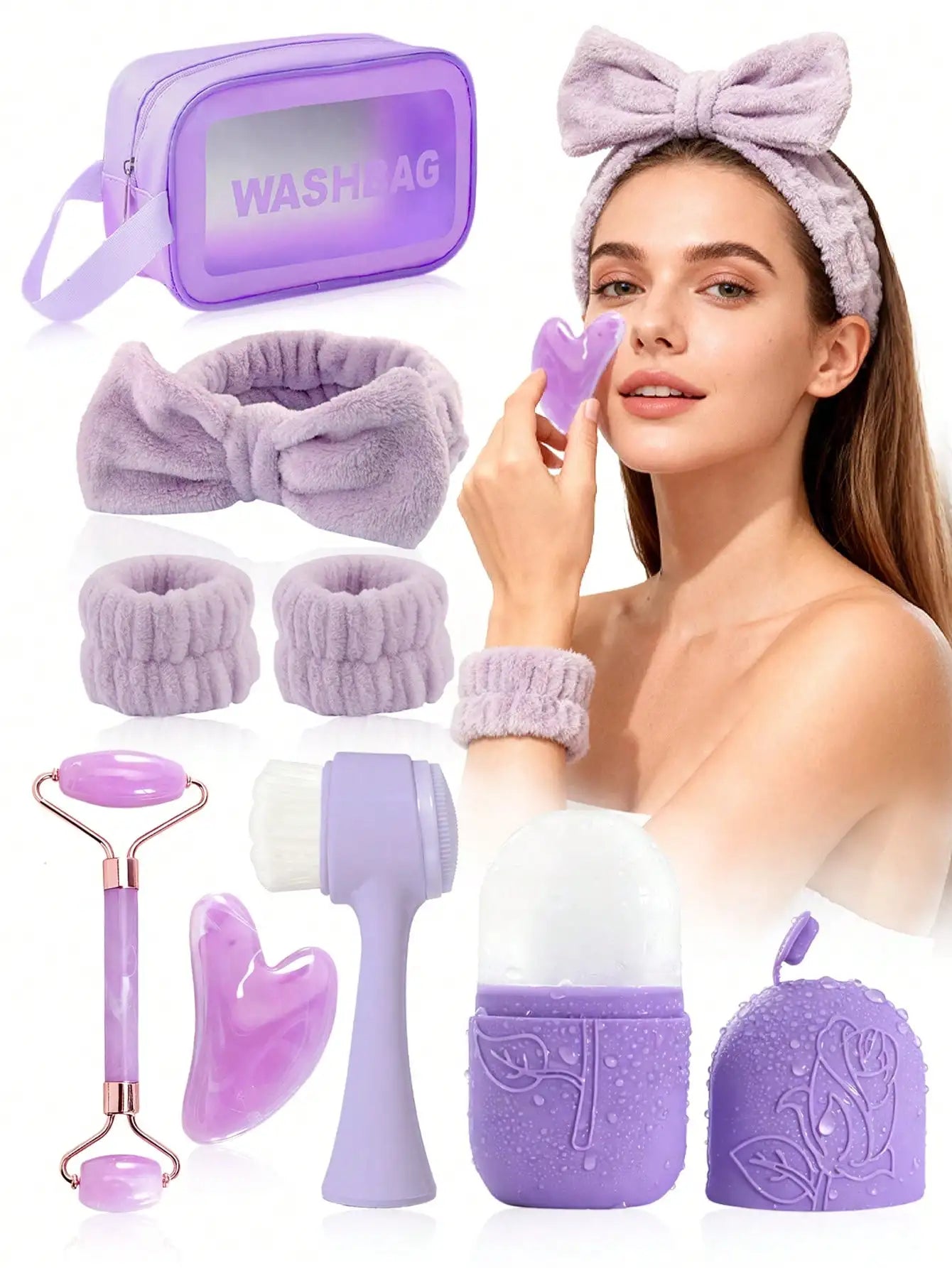 3-teiliges Gesichtsmassage-Set – Roller, Massagestab & Eis-Gel-Pack
