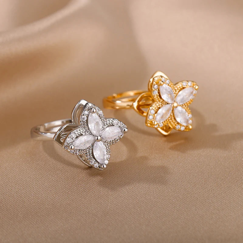 Drehring Vierblättriges Kleeblatt – Anti-Stress-Ring Gold Edelstahl