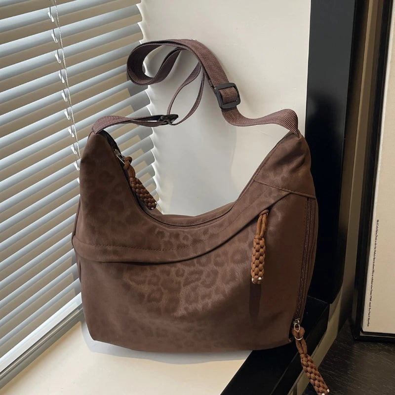 Leopard Crossbody Hobo Tasche Damen – Große Schultertasche für Pendlerinnen