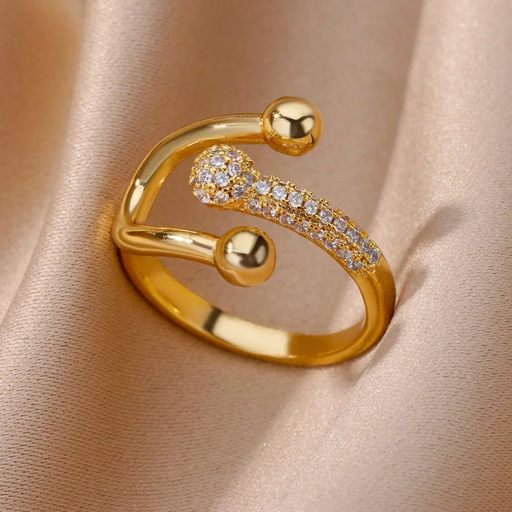 Kettenring mit Zirkonia & Kreuz – Offener Goldring für Damen