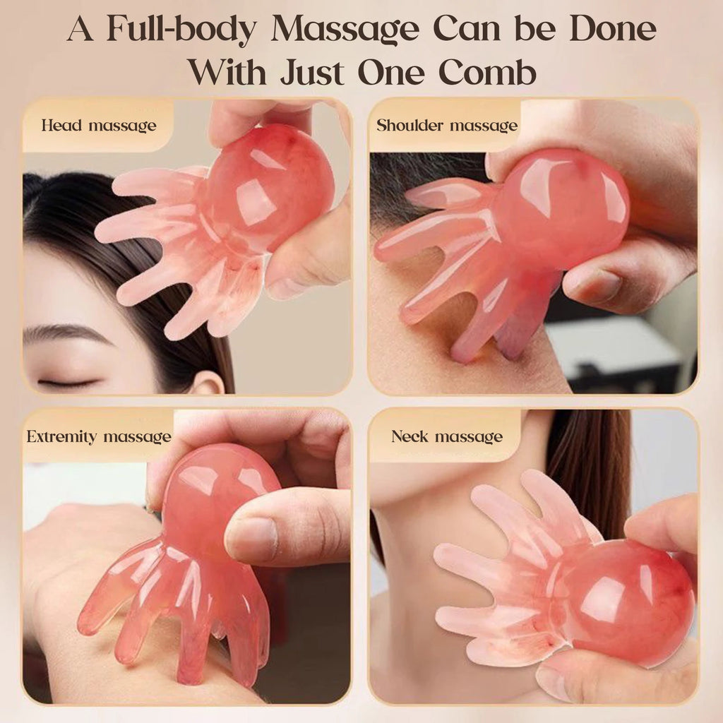 Oktopus-Massagekamm aus Harz – Kopfhaut-Massage & Meridian-Gua-Sha