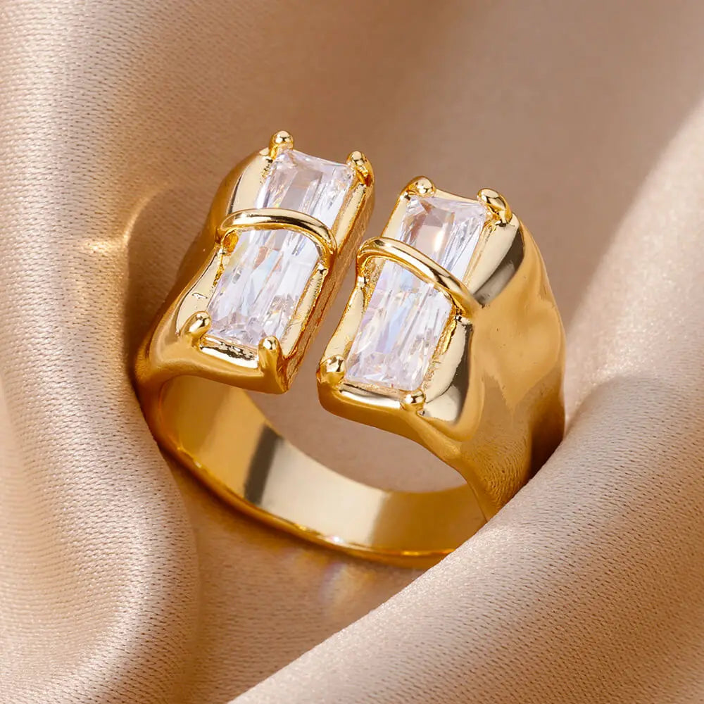Kettenring mit Zirkonia & Kreuz – Offener Goldring für Damen