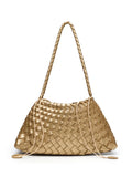 Gewebte Leder Bucket Bag Damen – 2-in-1 Schultertasche mit Kordelzug