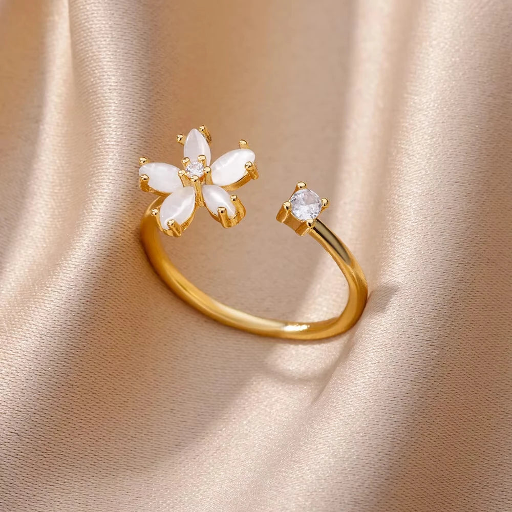 Kettenring mit Zirkonia & Kreuz – Offener Goldring für Damen