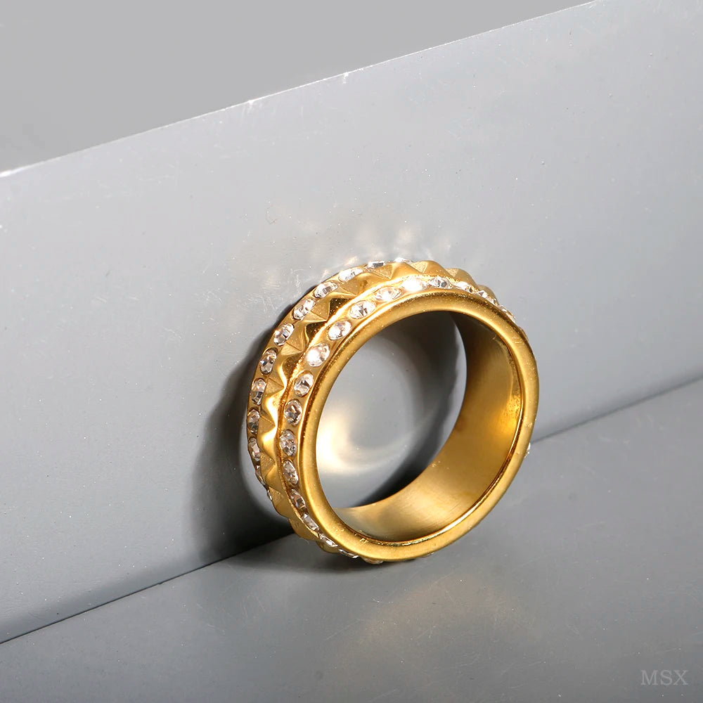 Edelstahlring für Damen – Mit Zirkonia-Steinen besetzter Ring – Wasserfester romantischer Modeschmuck
