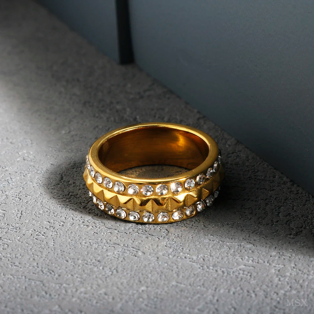 Edelstahlring für Damen – Mit Zirkonia-Steinen besetzter Ring – Wasserfester romantischer Modeschmuck