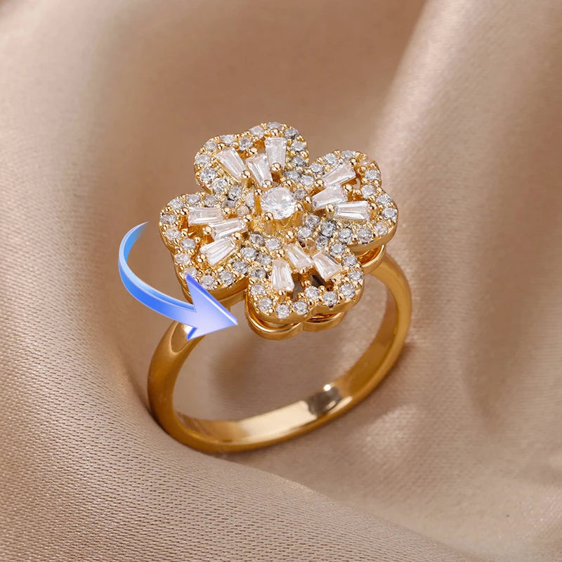 Drehring Vierblättriges Kleeblatt – Anti-Stress-Ring Gold Edelstahl