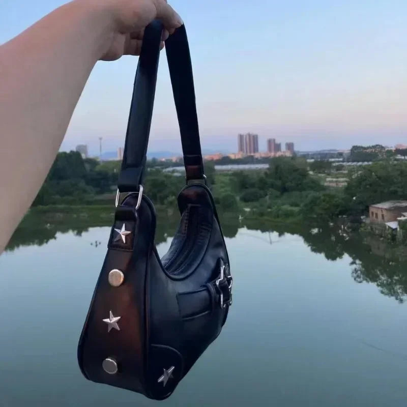 Vintage Stern Schultertasche Damen – Süße Leder Handtasche Weiß