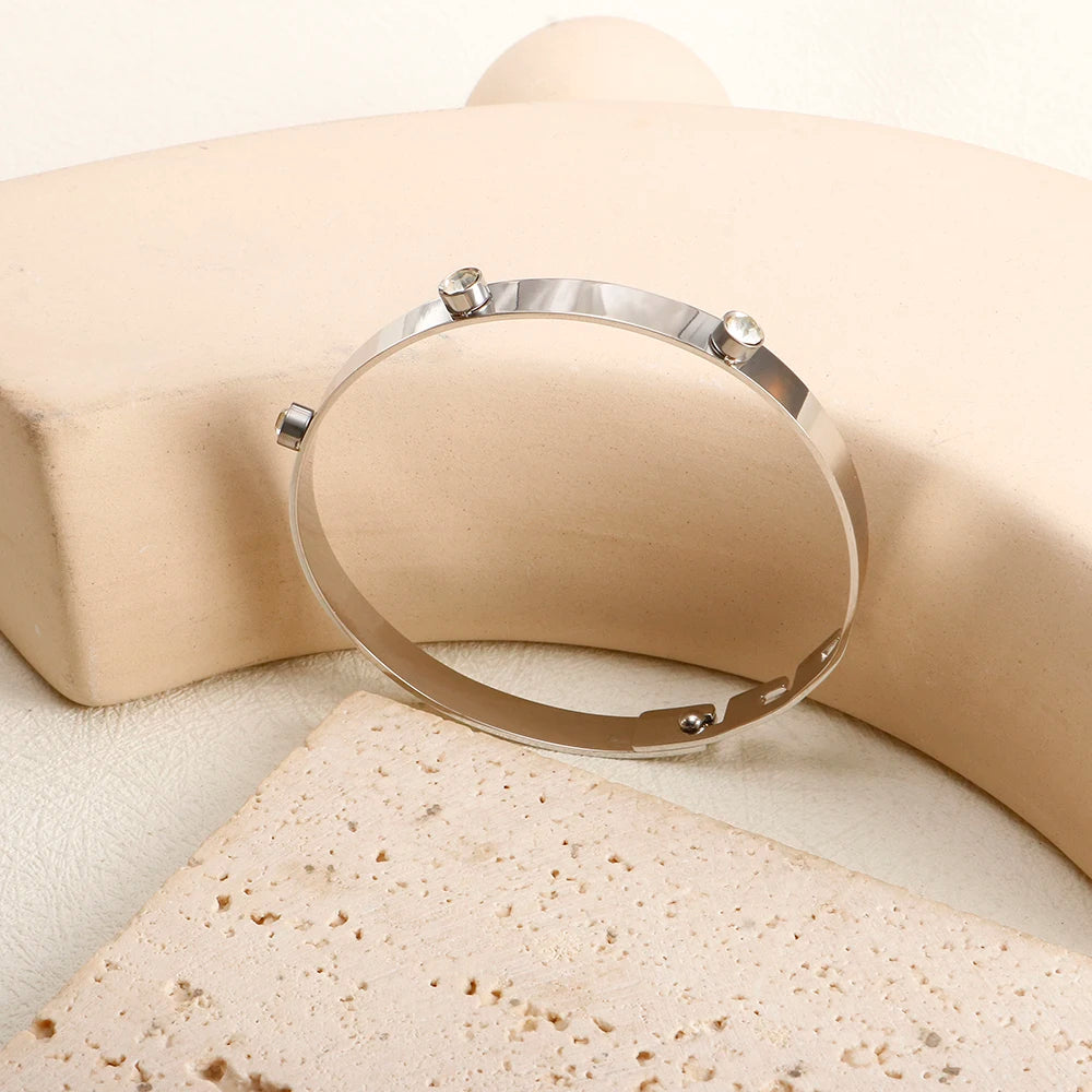 Fashion Simple Stainless Steel 3 Crystal Bracelet Bangle
