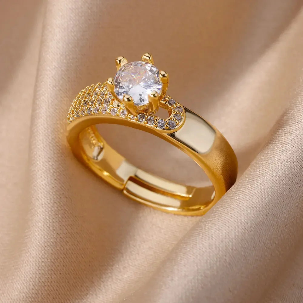 Kettenring mit Zirkonia & Kreuz – Offener Goldring für Damen