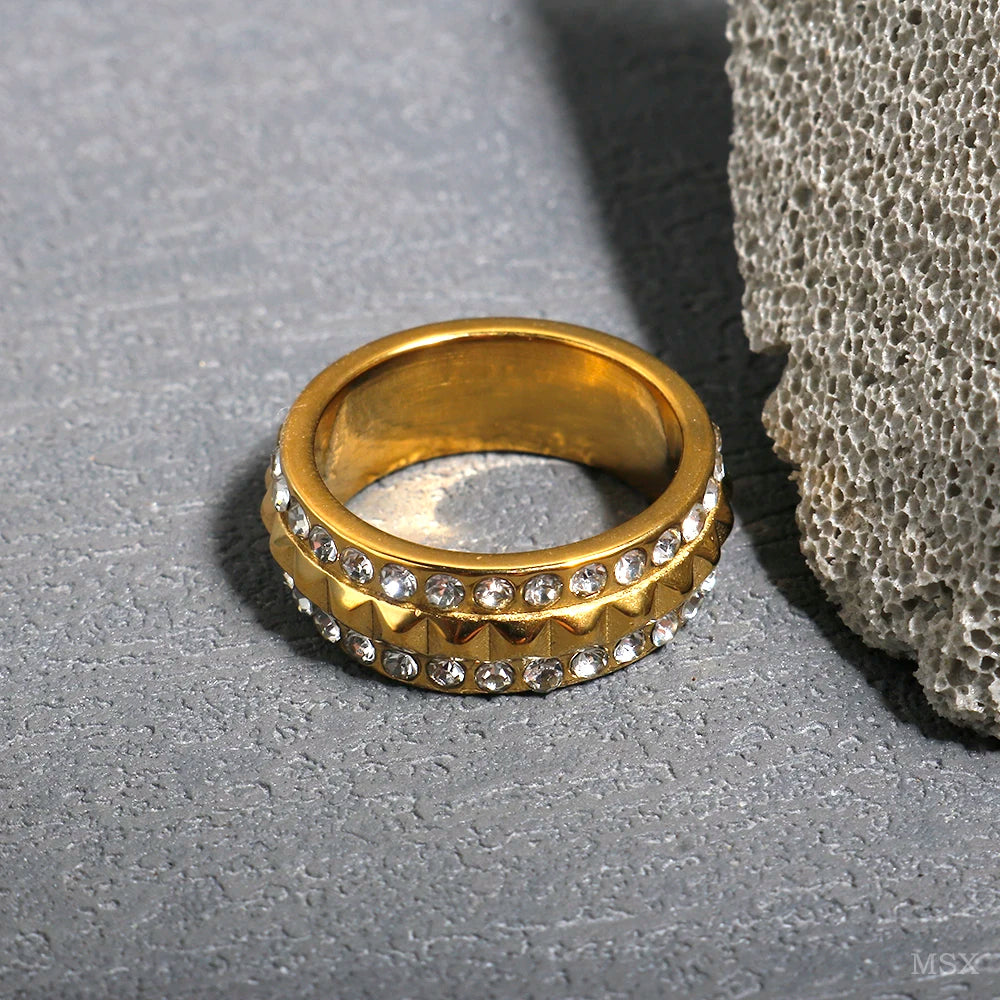Edelstahlring für Damen – Mit Zirkonia-Steinen besetzter Ring – Wasserfester romantischer Modeschmuck