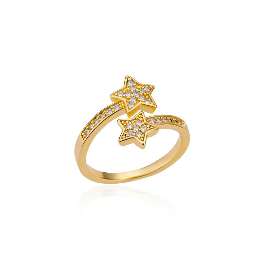 Zirkonia Doppelstern-Ring Gold – Trendiger Edelstahlring für Damen