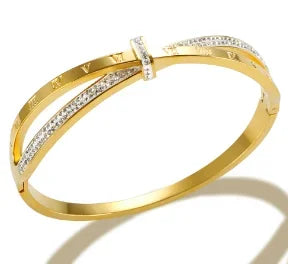 Fashion Simple Stainless Steel 3 Crystal Bracelet Bangle