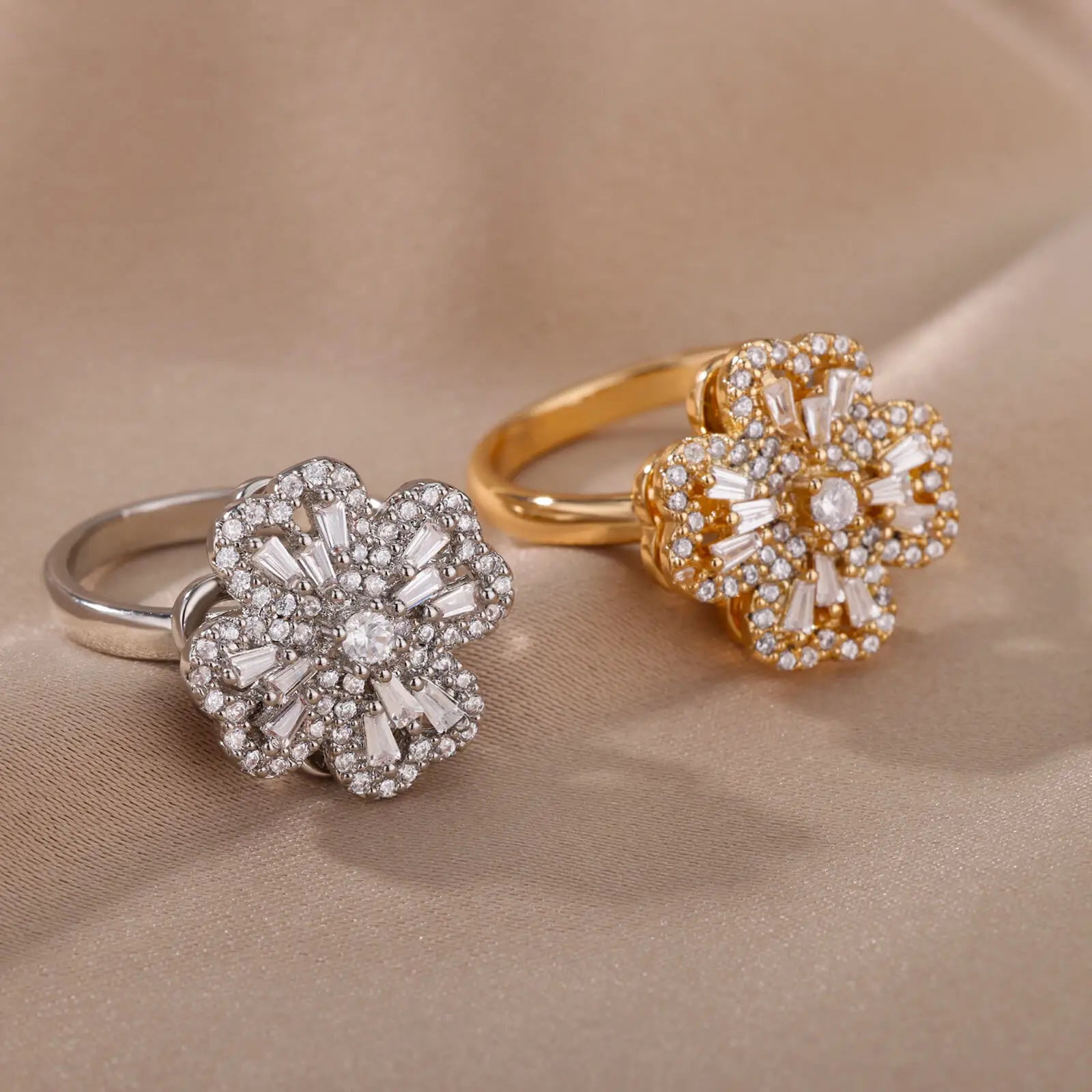 Drehring Vierblättriges Kleeblatt – Anti-Stress-Ring Gold Edelstahl