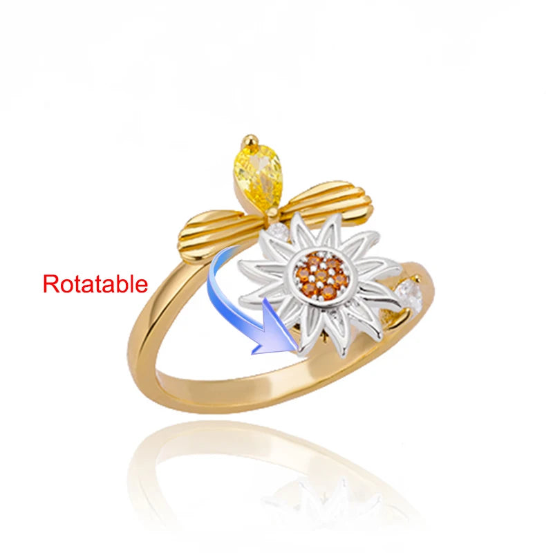 Drehring Vierblättriges Kleeblatt – Anti-Stress-Ring Gold Edelstahl