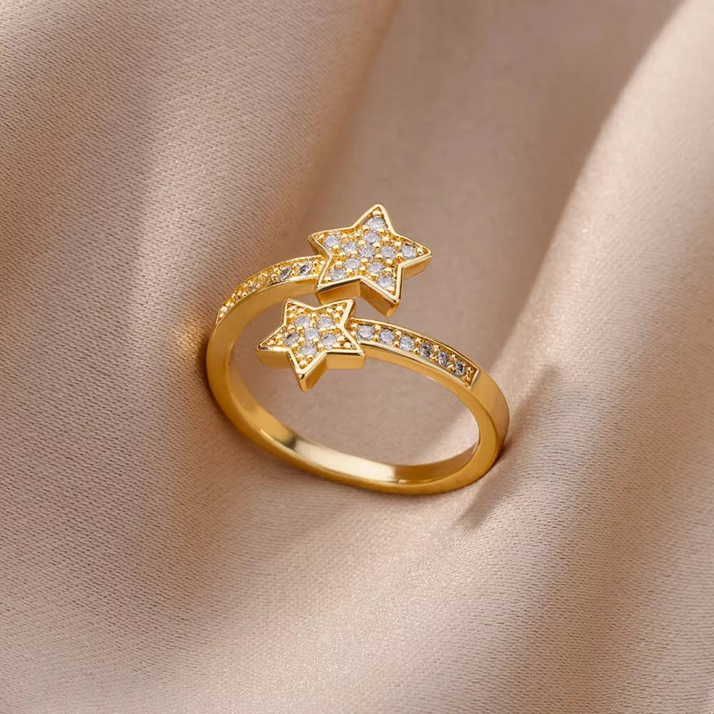 Kettenring mit Zirkonia & Kreuz – Offener Goldring für Damen