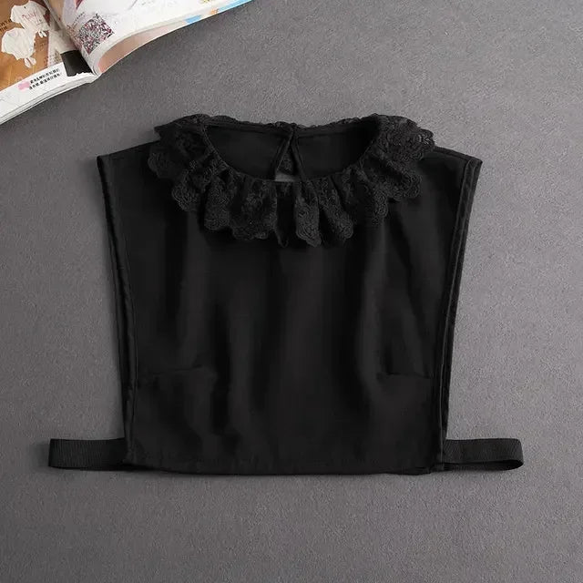 Fashion 2025 Front Tie White Fake Collar for Women Stand Detachable Collar Fake Girls Vintage Lace Ladies False Blouse Collar