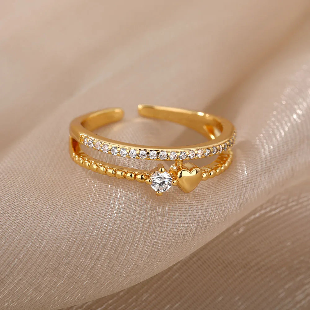 Kettenring mit Zirkonia & Kreuz – Offener Goldring für Damen