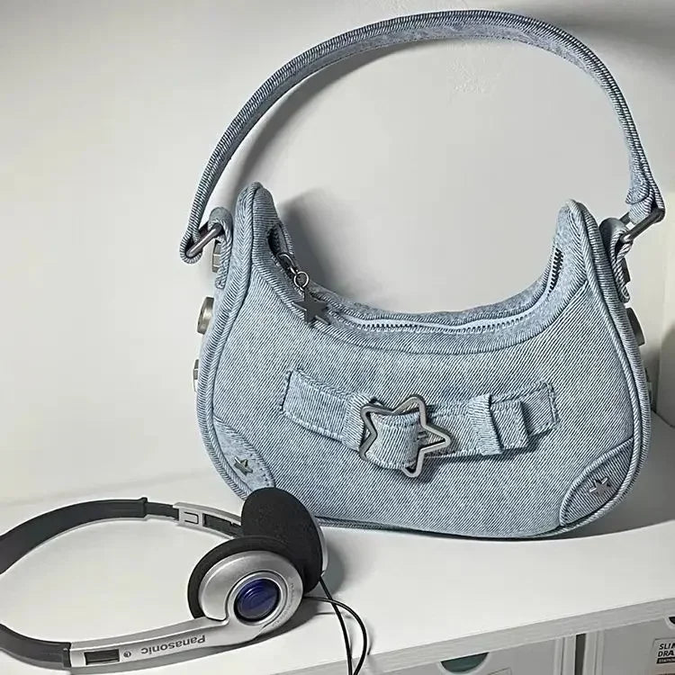 Vintage Stern Schultertasche Damen – Süße Leder Handtasche Weiß