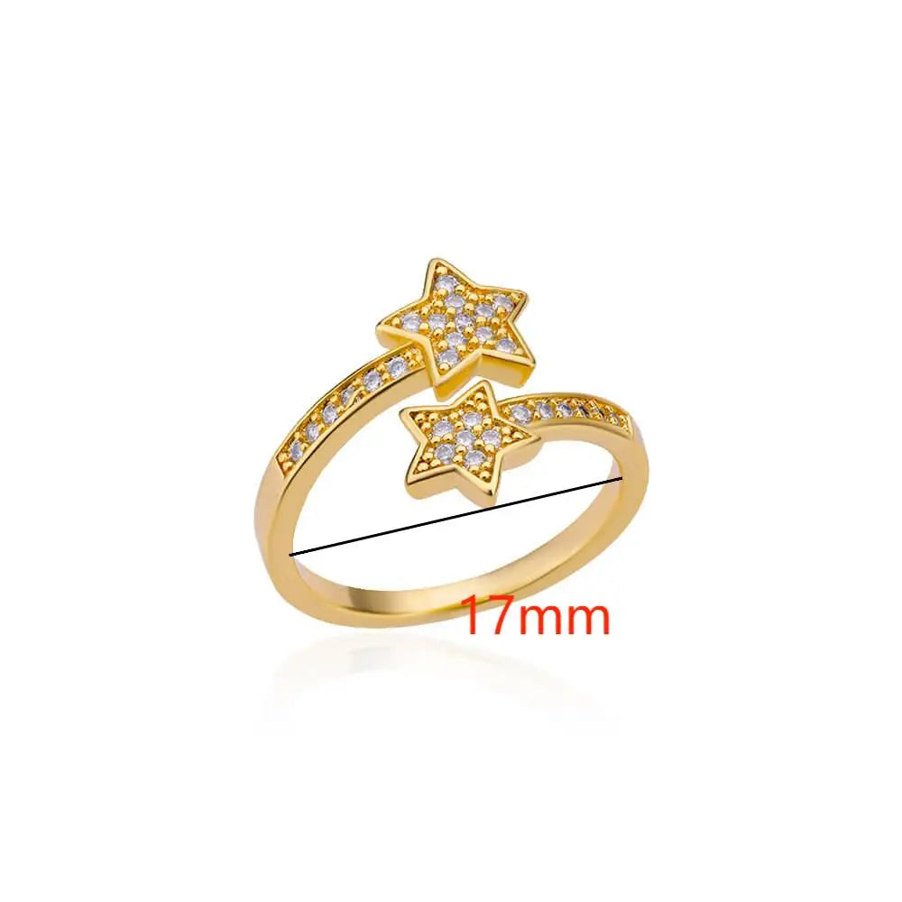 Zirkonia Doppelstern-Ring Gold – Trendiger Edelstahlring für Damen